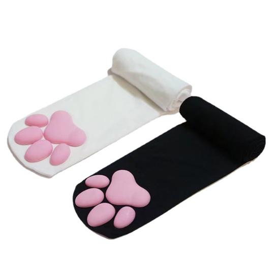 Cat Paw Thigh High Socks for Women 3D Toe Beans Cat Claw Pad Socks Elastic Knee-High Stockings with Silicone Grips Animal Cosplay Outfit