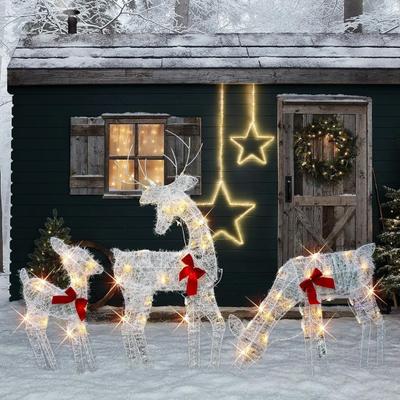 1 Pc/ 3 Pcs Metal Deer Decoration Outdoor Reindeer Statues with LED