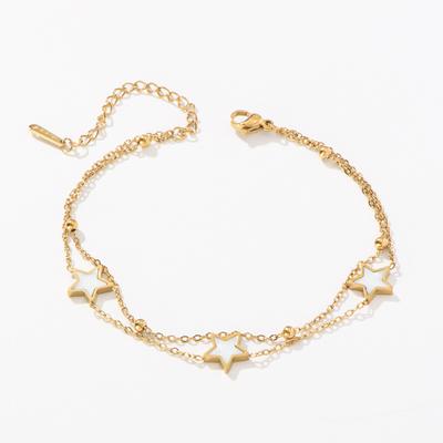 1Pc Stainless Steel Star Simulated Shell Bead Anklet Golden Silvery Minimalist Stackable Beach Jewelry Gift