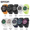 SANDA Black Technology Dual Display Waterproof Teen Casual Alarm Clock Watch