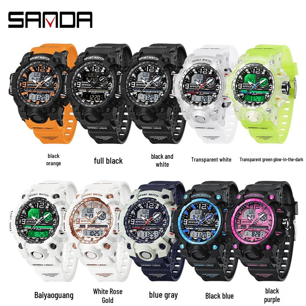 SANDA Tecnología Negra Doble Pantalla Impermeable Adolescente Casual Reloj Despertador