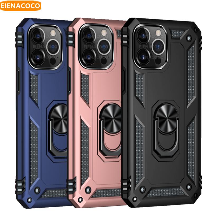 

Броня противоударный чехол-бампер для iPhone 15 14 13 12 11 Pro XR XS Max X SE 2022 7 8 Plus держатель для пальцев магнитное металлическое кольцо крышка