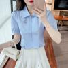 Summer Women's Bubble Sleeve Zip Cardigan Shirt Short Fashion Drawstring Waist Chic Niche Tops with Design
