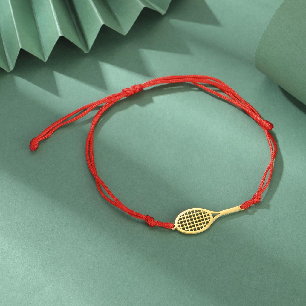 Dreamtimes Braccialetti Racchetta da Tennis Badminton Intrecciati a Mano Corda Nera Rossa Portafortuna Sport Acciaio Inossidabile Ciondolo Charms Gioielli Regalo