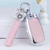 For Hyundai Key Fob Cover with Keychain, Pink Leather Key Case Protection Shell Fit for 2022 2021 2020 Hyundai Sonata Santa Fe T