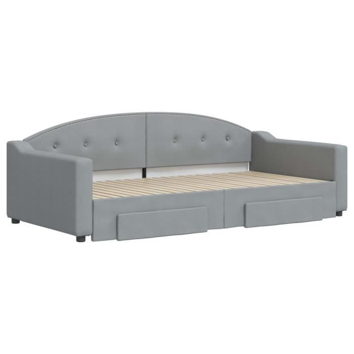 VidaXL Daybed with Trundle and Drawers Light Grey 100x200 Cm Fabric 3197571
