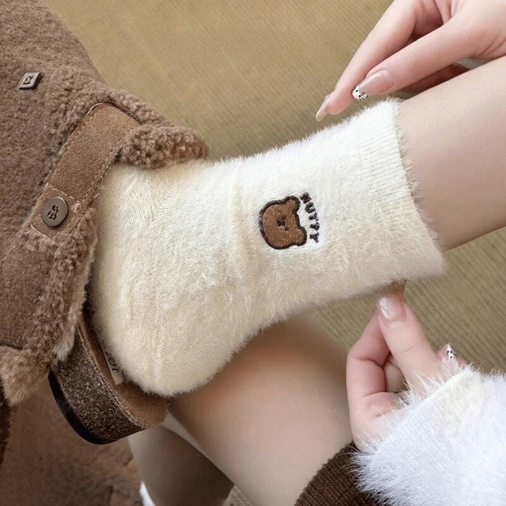 Cartoon Mink Velvet Socks Thicken Fluffy Mid Socks Soft Floor Plush Sock