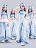 Trendy Blue Jazz Dance Costumes for Girls - Fashionable Performance Outfits for Children's Fashion Shows