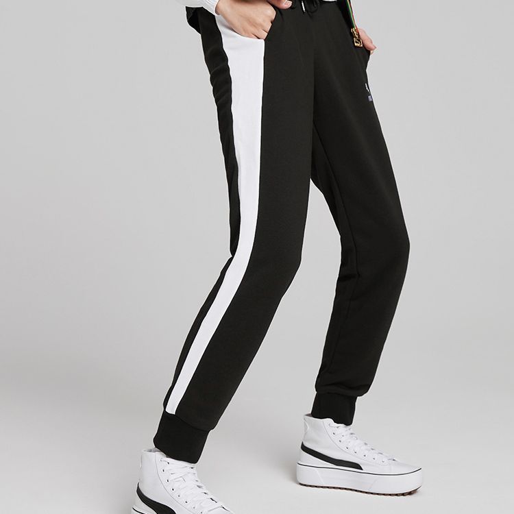Puma Iconic T7 Embroidered Logo Colorblock Joggers Women Bottoms Black 531415-01