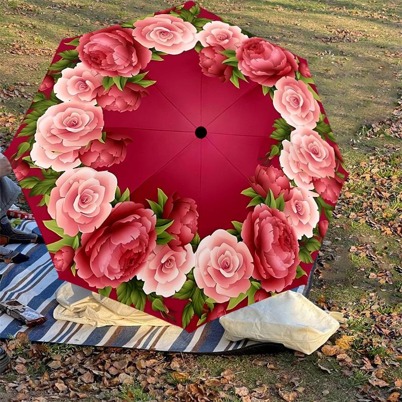 1PC Floral Wreath Umbrella-8-Rib Reinforced, Automatic Open, Lightweight & Durable, Cute Fashion Accessory for Outdoor-T164