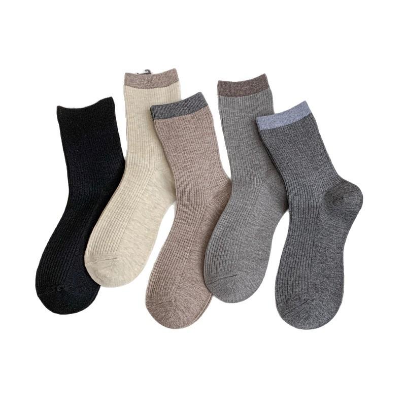 Autumn and Winter Women's Mid-calf Socks, Winter Thickened Warm Cashmere Socks, College-style Color-blocked Wool Socks