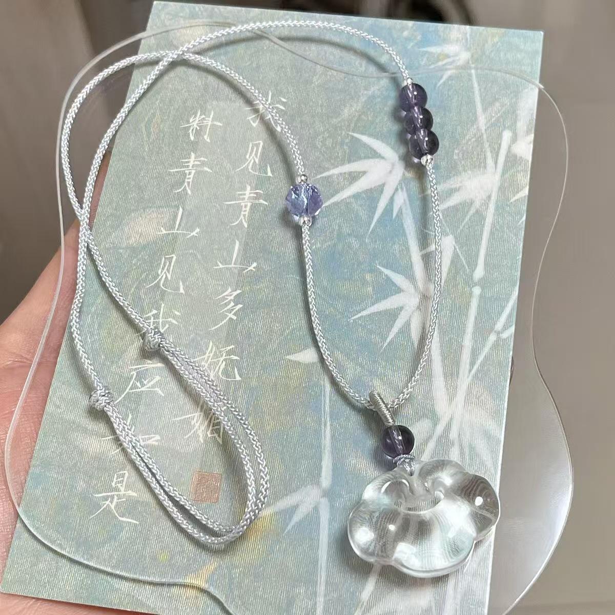 Natural White Crystal Ruyi Pendant Necklace, Good Luck Ruyi Safety Lock Pendant For Men And Women