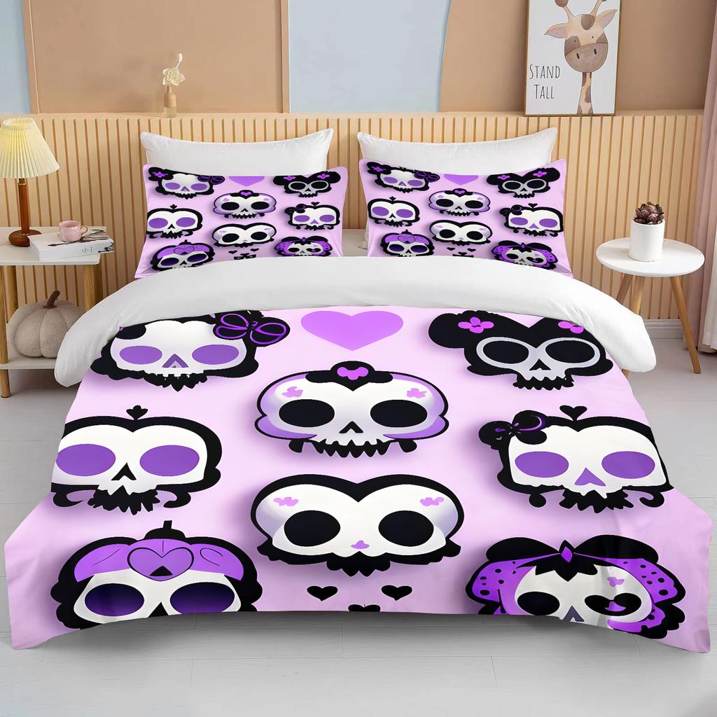 Pink Skull Print Bedding Set Duvet Cover 1 Duvet Cover 2 Pillowcases Adult and Children Bedding Set Luxury Grils Gift Full Size