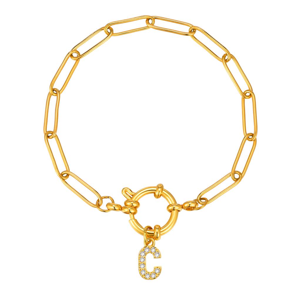 Stainless Steel 18K Gold Fashion Small Square Chain Bubble Buckle Copper Material 26 Letter Bracelet Br-2167
