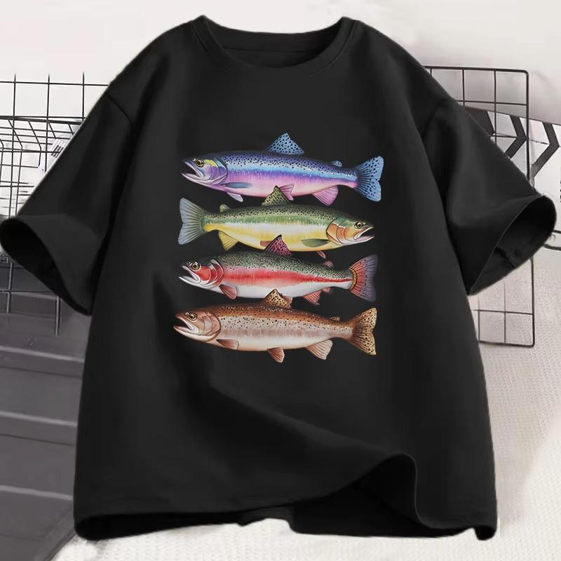 Funny Colorful Fish Print Shirts Humor Tee Short Sleeve Unisex Unisex Clothes Tops New Style Hot Sale Fishing Tshirt For