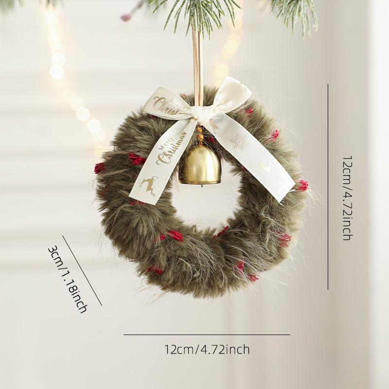 

New Plush Christmas Atmosphere Wreath Pendant Ribbon Bow Bell Christmas Decoration Hanging Window Decoration Accessories