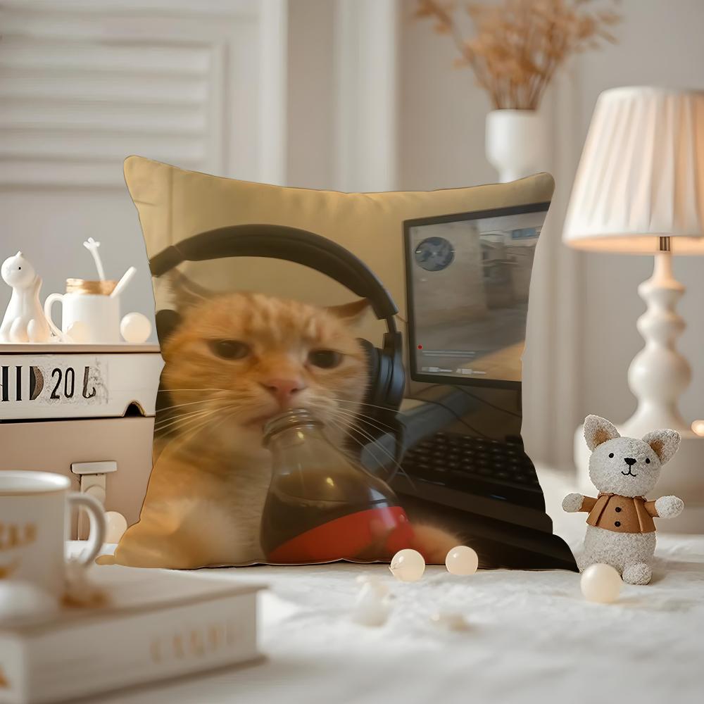 Art cat Cushion Cover Antidustmite Pillowcase Invisible zipper silky short plush Sofa cushion cover