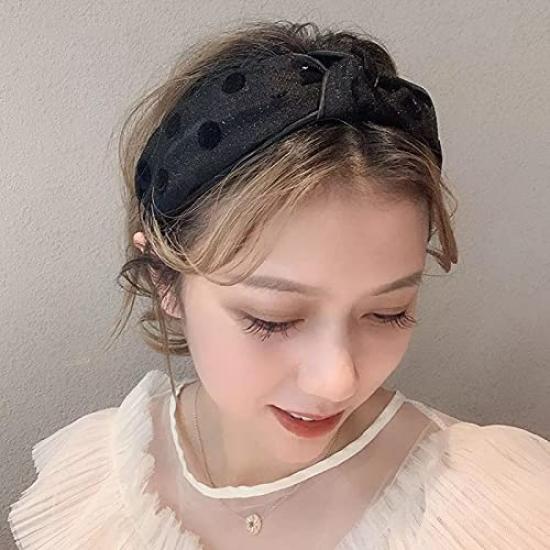 Avance Popular Hair Accessory for Ribbon and Polka Dot Headband, Cute, Adults, Design, Women's (Black)