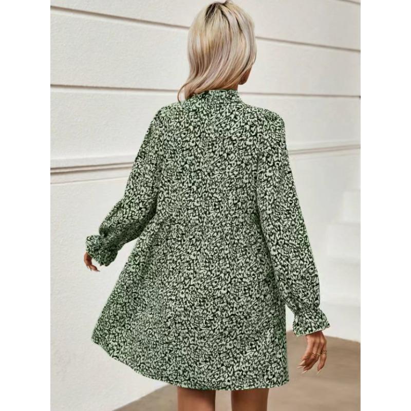 JKASHDK Women's Fashion Spring Fall Long Sleeve V-Neck Loose Waistline Casual Dresses