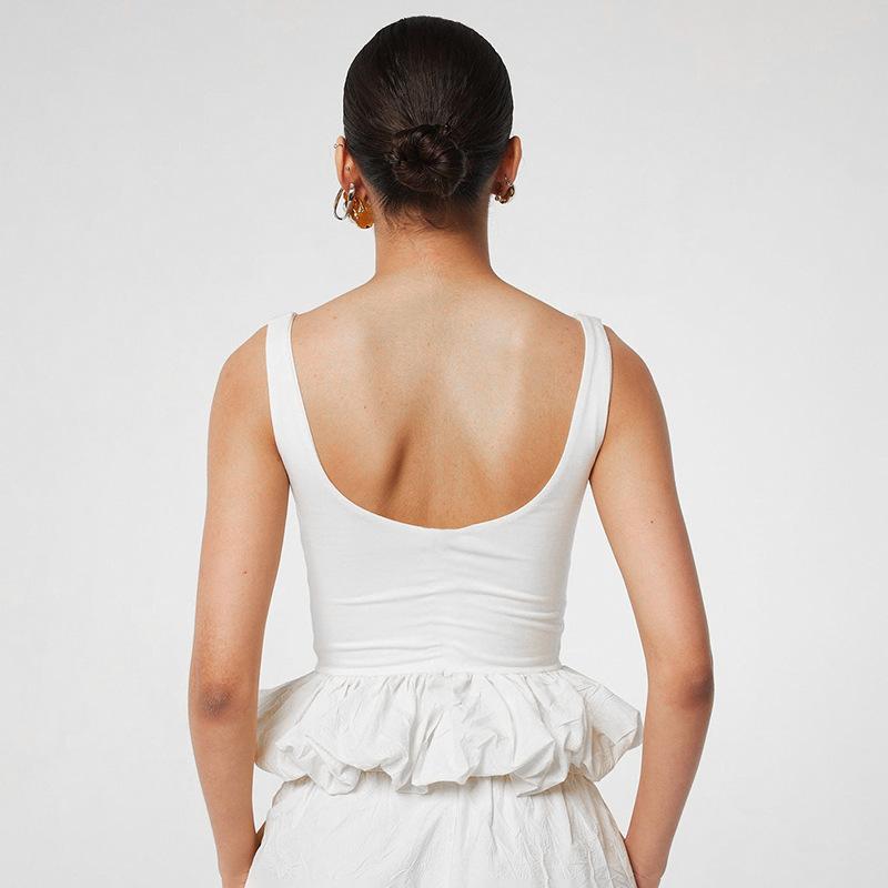 Flower Bud Embroidery Wooden Ear Edge Bra Sling Top Summer Women's Sexy Solid Color Elastic Slim Fit Sleeveless Casual Tank