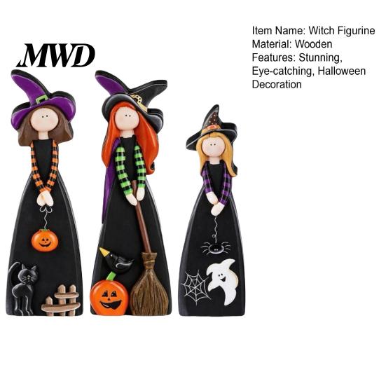 Halloween Gift for Friends Witch Table Decoration, Cute Wooden Centerpiece, Farmhouse Autumn Decorations Ornament with Broomstick Pumpkin Ghost