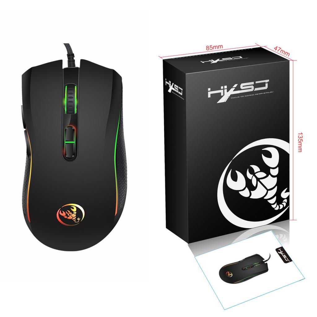 A869 HXSJ Colorful Luminous Gaming Mouse Esports Wired Mouse DPI Four Levels Adjustable Up 3200dpi