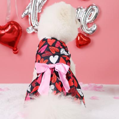Hundekleid für kleine Hunde Kostüm FEELING LOVED Aufdruck Welpenkleidung mit Schleife Tüll Hunde Haustier Katze Komfortkleidung Bekleidung V