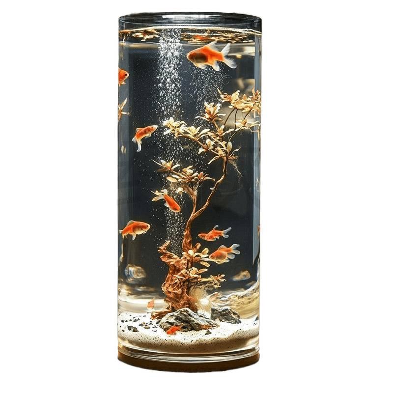 Round Acrylic Ultra-White Fish Tank - Transparent, Drop-Proof, Small Desktop Goldfish Tank