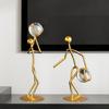 Athlete Crystal Ball Figurine Iron Gold Desktop Ornament Bedroom Living Room