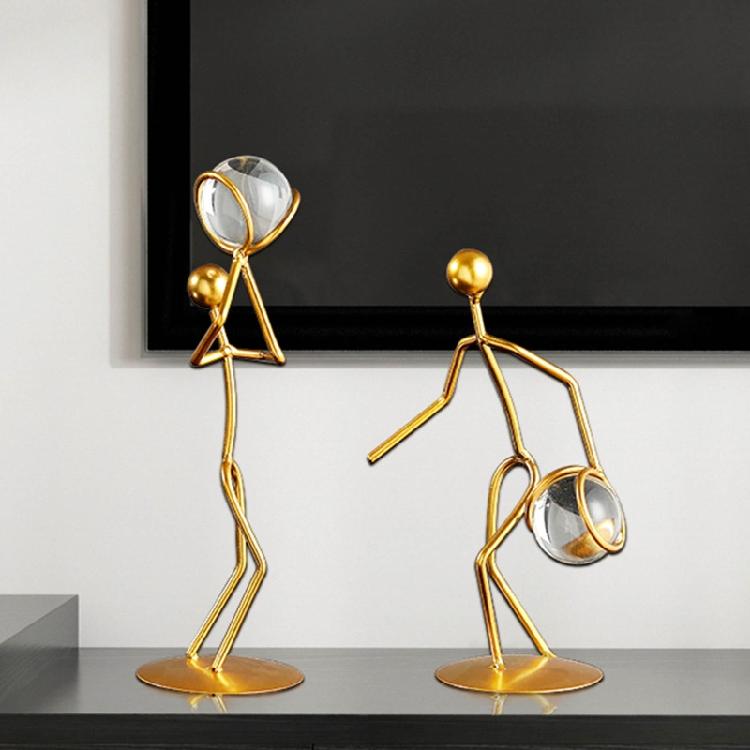 Athlete Crystal Ball Figurine Iron Gold Desktop Ornament Bedroom Living Room
