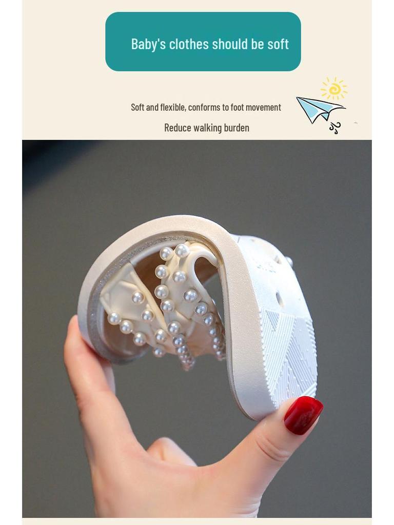 Girls' Princess Pearl Slippers: Non-Slip Indoor/Outdoor Summer Sandals for Toddlers