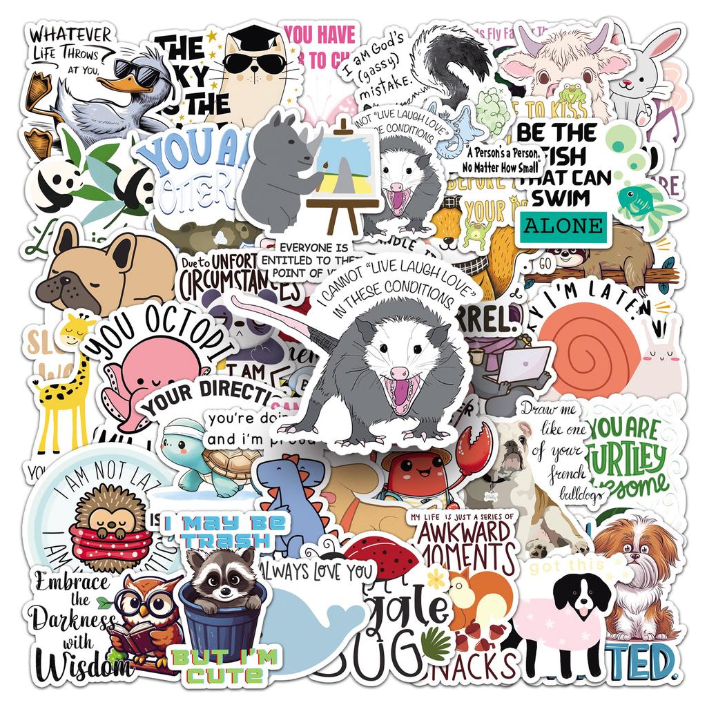 50 Animal Quotes Graffiti Stickers Personality Cartoon English Phrases Decorative Mobile Phone Case Suitcase Stickers