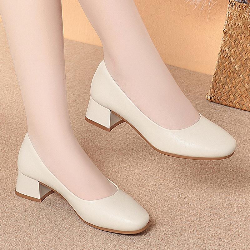 Stewardess leather shoes soft sole round head thick heel work shoes women black hotel dress interview single shoes women's shoes
