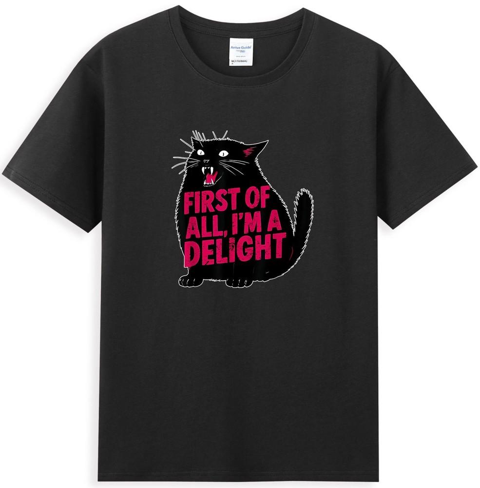Illfirst Of All Im A Delight Funny Roaring Black Cat Graphic TShirt