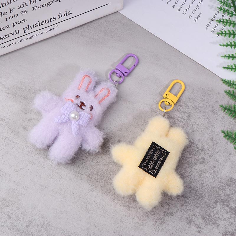Bowknot Rabbit Plush Pendant Cartoon Bunny Keychain Soft Stuffed Doll Car Key Ring Backpack Bag Decor