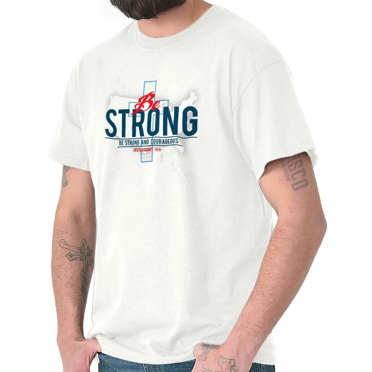 Be Strong Courageous American Religious Adult Short Sleeve Crew T Shirt L