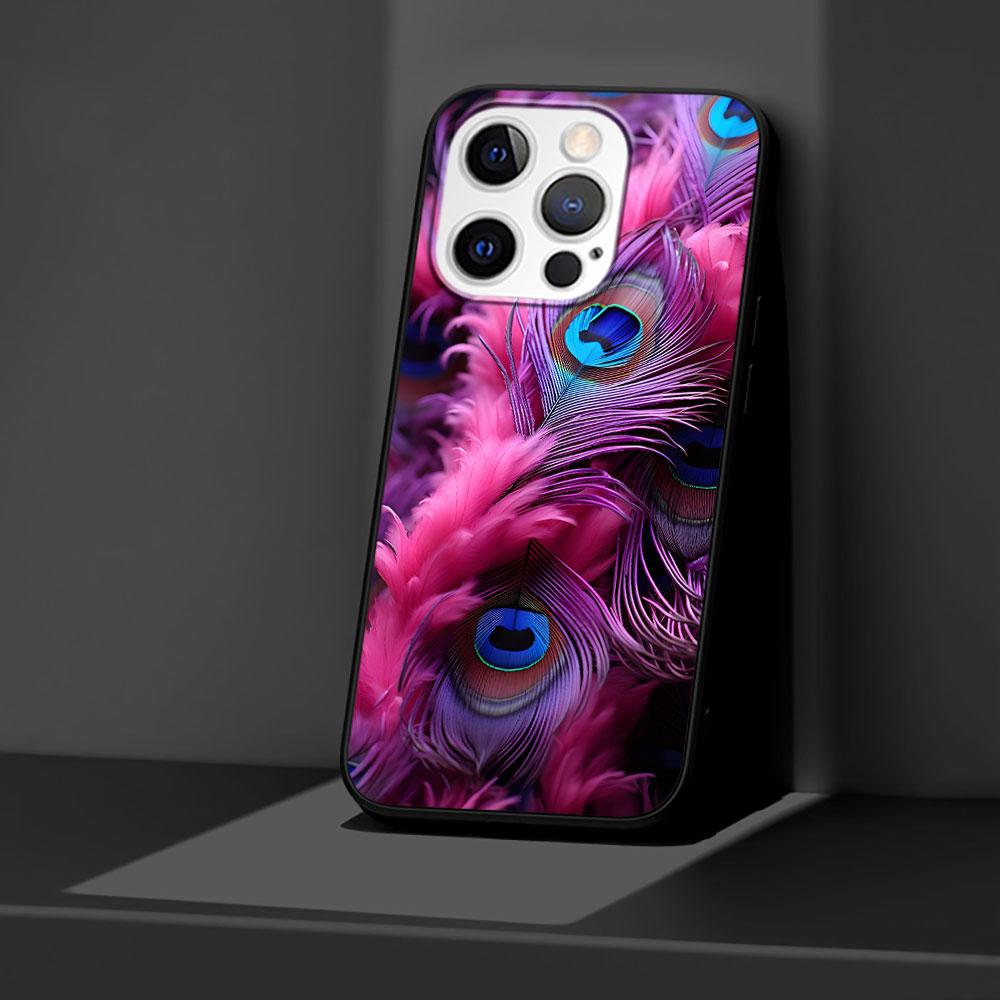 Peacock Feathers Case for Apple iPhone 14 11 7 SE 2020 8 X XS 13 12 Mini XR 15 Pro Max Silicone Black Soft Phone Cover