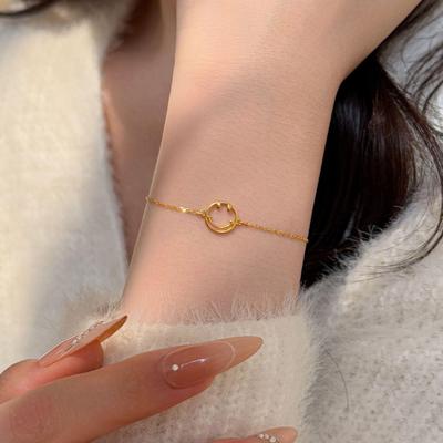 18K Goldplattiertes Hohl-Lächeln-Armband - S925 Sterlingsilber, Minimalistisches Design für Damen