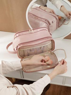 2024 Luxus-Reise-Kosmetiktasche für Damen: Großes Fassungsvermögen & Tragbar, mit Make-up-Pinsel- & Toilettenartikel-Aufbewahrung