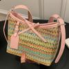 Summer Straw Beach Bag 2025 New Seaside Vacation Handbag Simple Striped Bucket Bag Woven Messenger Bag