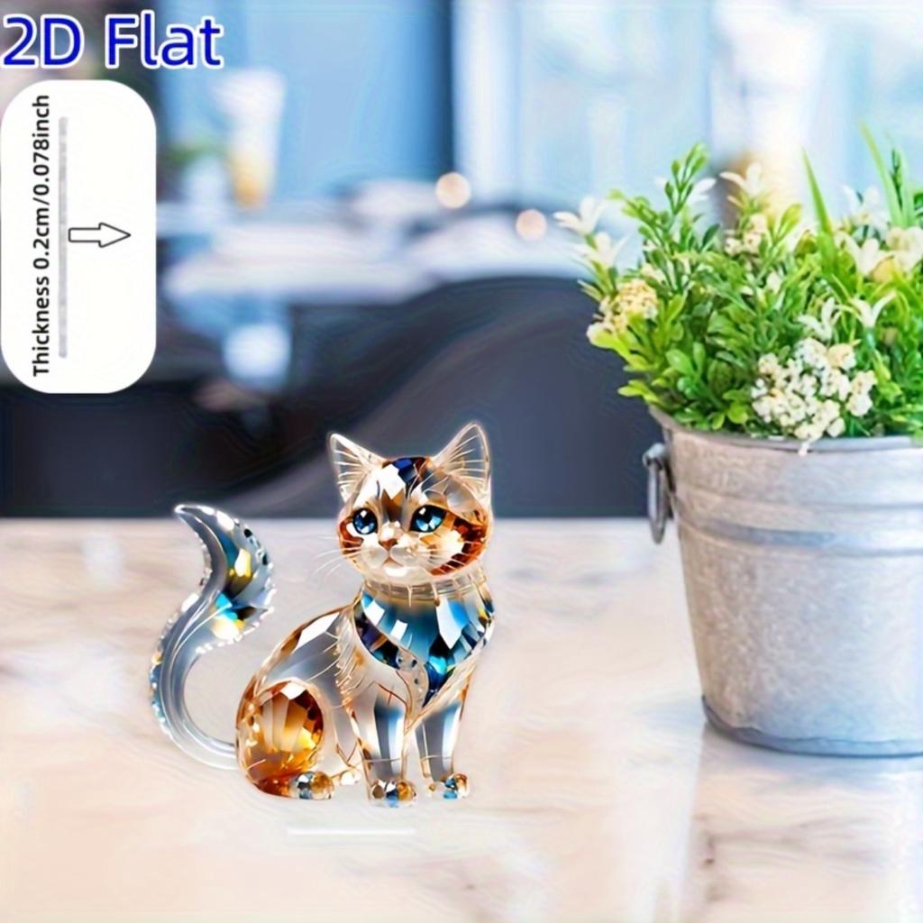 2D Flat Crystal Cat Acrylic Desktop Ornament -perfect Gift for Valentine's Day, New Year's, and Easter. Ideal for Home, Office, and Bedroom Decor