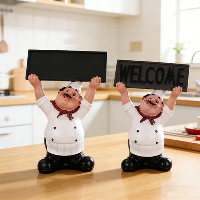Fat Chef Resin Figurine Message Board Toothpick Holder Resin Chef Statue Sculpture Kitchen Counter Decor Ornament for Home Cafe Restaurant