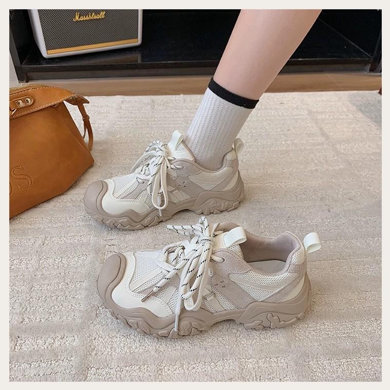 Autumn new heightened thick-soled dad shoes women's leather breathable non-slip soft-soled ugly cute casual sports shoes tide