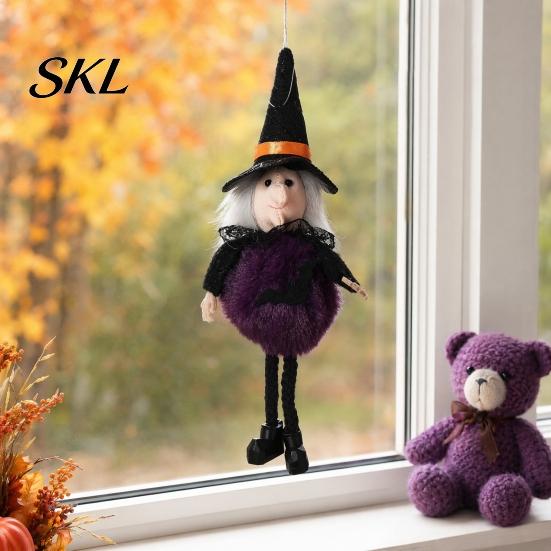 Witch Figurine For Halloween Plush Pom Hanging Decoration, Pumpkin/Ghost/Black Cat/Witch Doll Holiday Decoration Ornament for Tree, Porch, Window