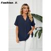 Ladies Fashion T-shirt V-neck Casual Pullover Blouse Women Loose Blouse Tops Women