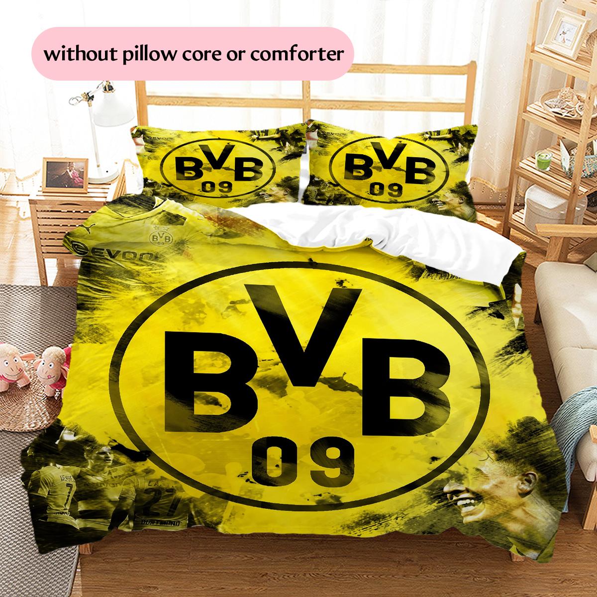 

Borussia Dortmund team logo Pattern Bedding Home Decoration Birthday Gift (1 * duvet cover + 2 * pillowcase, without core) 155x200cm