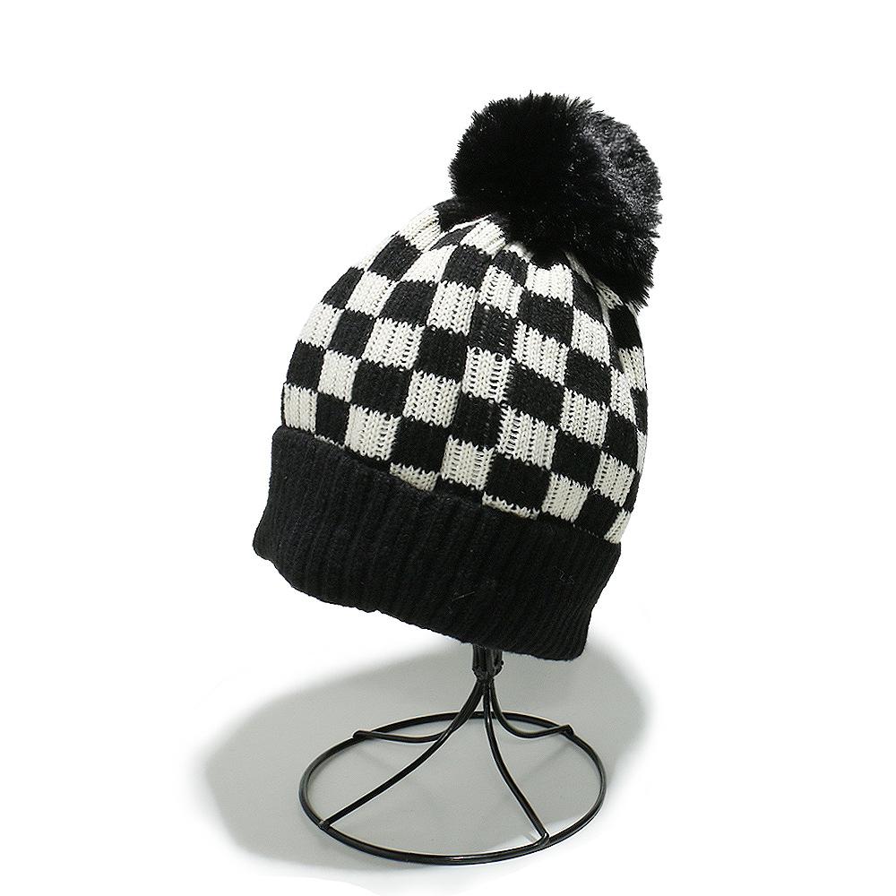 Temu Autumn and Winter New Knitted Hat Women's Casual Versatile Checkerboard Plaid Wool Hat Women's Winter