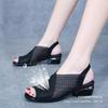 2025 thick heel women's sandals 2025 summer European and American foot fish mouth mesh breathable sandals women's 41 large size women's shoes