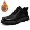 Fashion British Style Platform Work Shoes Men Boots Leather Men Autumn Winter High-top Casual Fashion Platform Plush Warm Boots Man