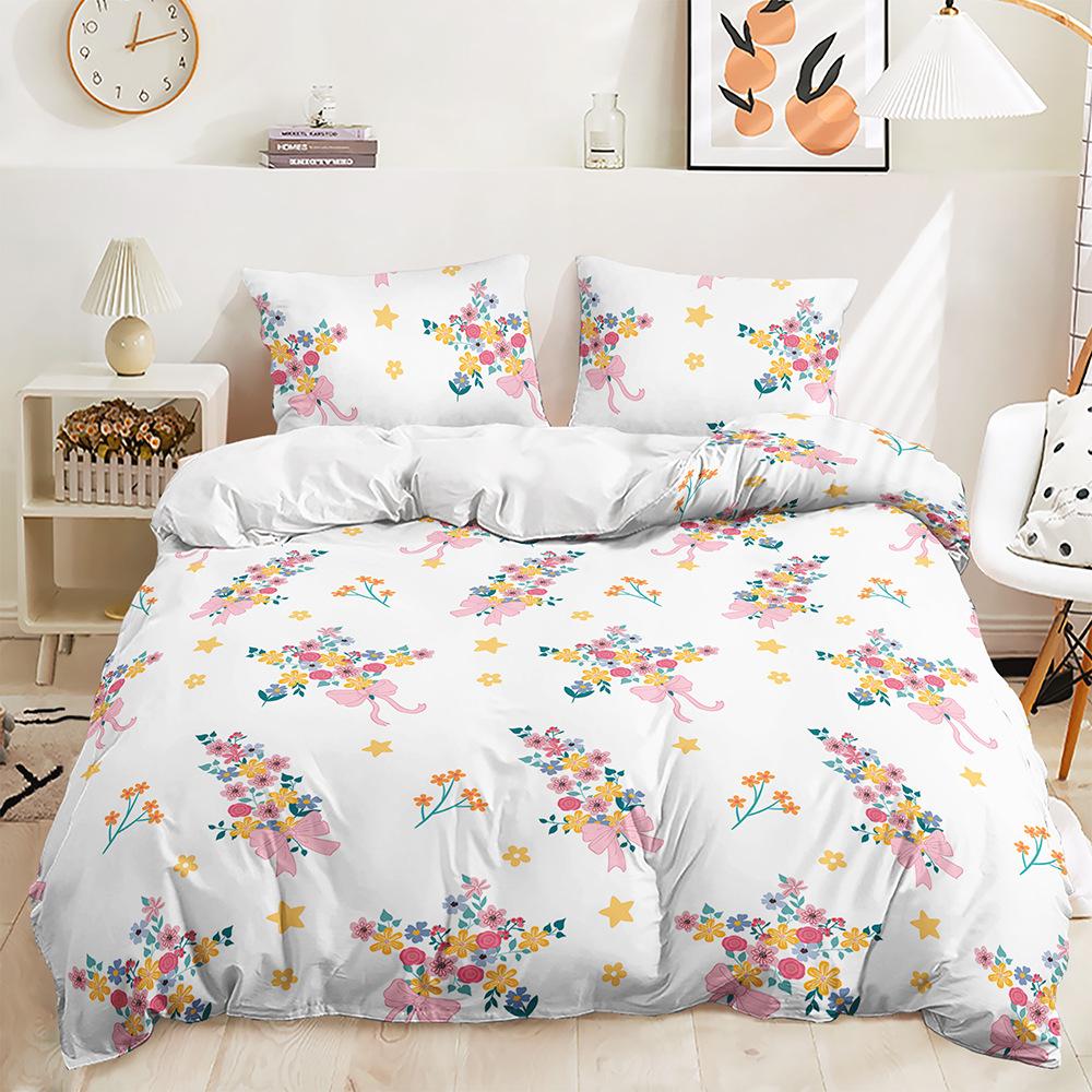 Three-Piece 3D Quilt Cover, Floral Plant Fresh Tulip Kit, Bedding